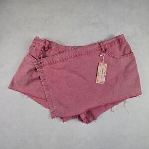 SHEIN Pink Frayed Hem Denim Skort